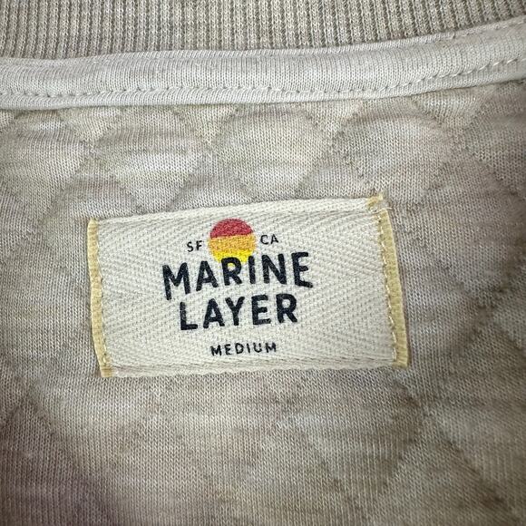 Marine Layer Sweatshirt Mens Medium Cream Oat Heather Corbet Quilted Crew Neck - Picture 4 of 8